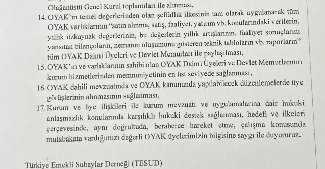 OYAK; ortak mutabakat metni 2 sayfa.