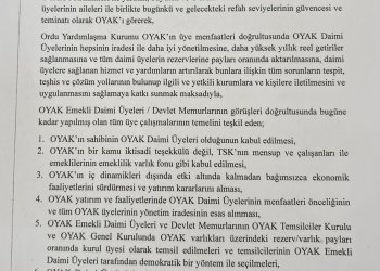 OYAK; ortak mutabakat metni.