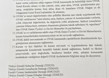 OYAK; ortak mutabakat metni ikinci sayfası.